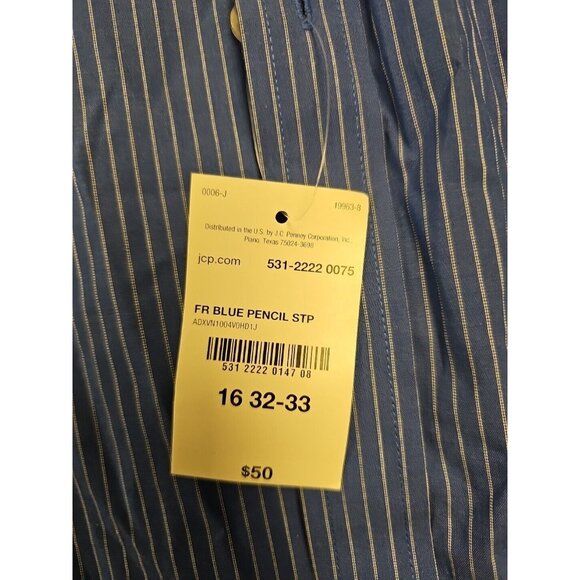 Stanford Travel Performance Super Shirt Size 16 32-33 Blue Striped New - Picture 2 of 7